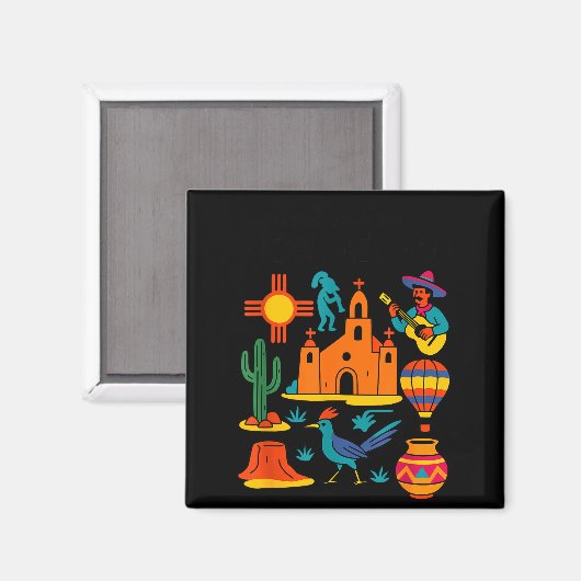 Meet Me In New Mexico - Cute Us State Travel Retro Magnet (Vorderseite/Rückseite)