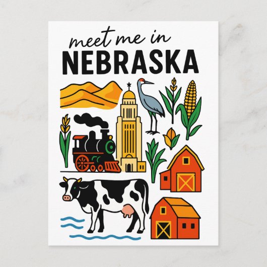 Meet Me In New Nebraska Landmarks Icons Postkarte (Vorderseite)