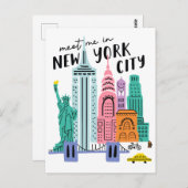 Meet Me In New York City NYC Skyline Landmarks Postkarte (Vorne/Hinten)