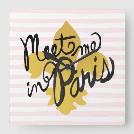 Meet Me in Paris Black and Gold Quadratische Wanduhr (Vorderseite)