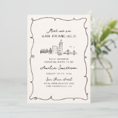 Meet Me In San Francisco Hand Drawn Bachelorette Einladung (Stehend Vorderseite)