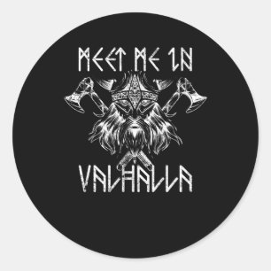 Meet Me In Valhalla Nordic Shirt Runes Vikings Runder Aufkleber