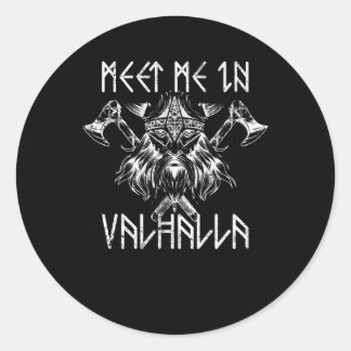 Meet Me In Valhalla Nordic Shirt Runes Vikings Runder Aufkleber
