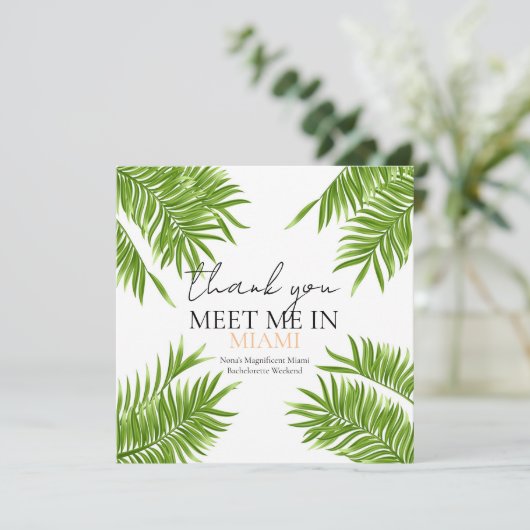 Meet Me Miami Junggeselinnen-Abschied Vacation Dankeskarte (Stehend Vorderseite)