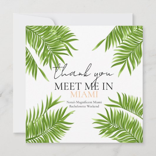 Meet Me Miami Junggeselinnen-Abschied Vacation Dankeskarte (Vorderseite)