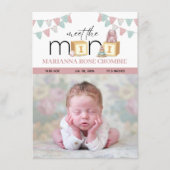 Meet The Mini Pink Baby Birth Announcement Card (Vorderseite)
