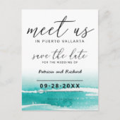 Meet Us In Destination Wedding Teal Save The Date Postkarte (Vorderseite)
