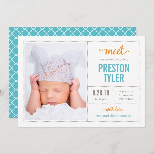 MEETEN SIE IHM Moderne Geburtsankündigungen Ankündigung (Vorne/Hinten)