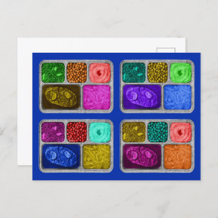 Mega farbenfrohe Retro TV Dinners Postkarte