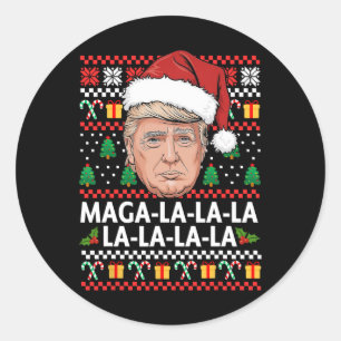 Mega La La La Donald Trump 47 Ugly Christmas Sweat Runder Aufkleber