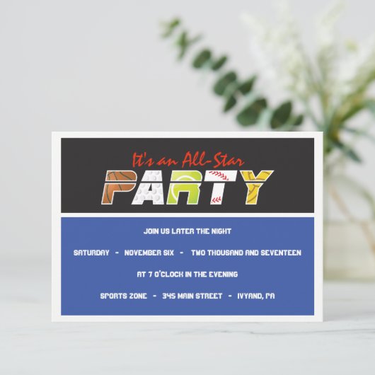 MEGA SPORTS Bar Bat Mitzvah Einladung (Stehend Vorderseite)