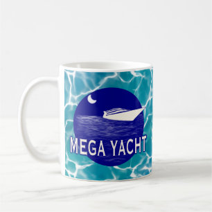 Mega-Yacht in Blue Sea Water in der Nacht Kaffeetasse