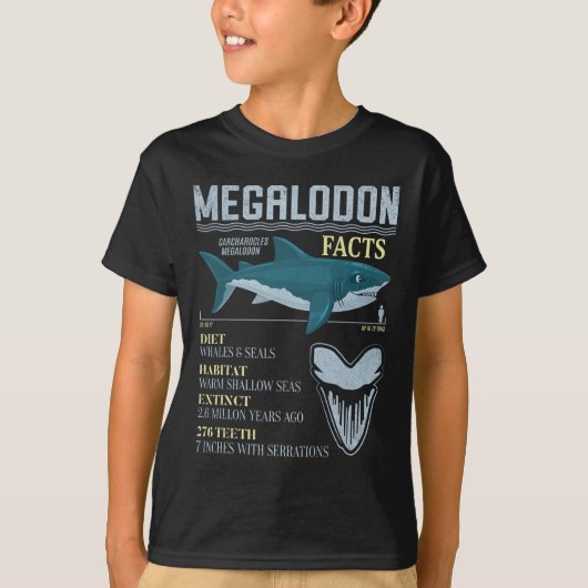 Megalodon Facts Meg Prähistorischer Hai-Zahn-Fossi T-Shirt (Vorderseite)