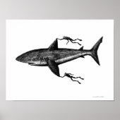 Megalodon-Hai und Taucher cooler Tintenstift zeich Poster (Vorne)