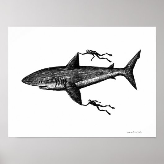 Megalodon-Hai und Taucher cooler Tintenstift zeich Poster (Vorne)