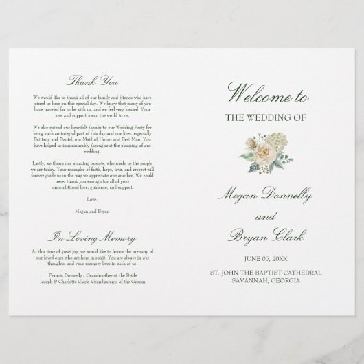 Megan Christian gefaltetes Hochzeitsprogramm (Vorderseite)