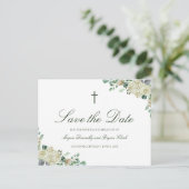 Megan Christlich Cross Rose Grüne Save the Date Ankündigungspostkarte (Stehend Vorderseite)