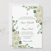 Megan Elegant Greenerity & Cross Katholic Wedding Einladung (Vorderseite)