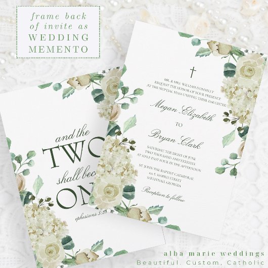 Megan Elegant Greenerity & Cross Katholic Wedding Einladung