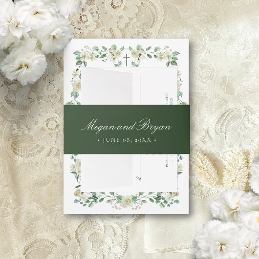Megan Elegant Simple Green Names Wedding Einladungsbanderole
