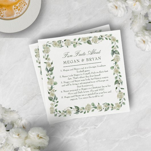 Megan Elegant Wedding Empfang Fun Facts Cocktail Serviette