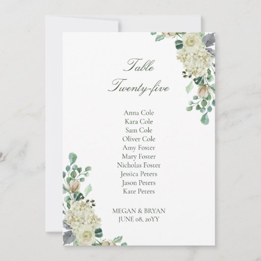Megan Elegant Wedding Table Seating Chart Card Kar (Vorderseite)