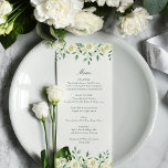 Megan Elegant White Blume Greenerity Wedding Menükarte<br><div class="desc">Dieses schlichte, moderne und elegante Hochzeitsempfangsmenü besticht durch zwei wunderschöne Aquarellbilder und weiße Blume. Dieses hübsche Design beinhaltet auch Ihr Menü Details Set in einem klassischen Serif-Schriftart, der von einem modernen, handgeschriebenen Kalligraphieskript-Schriftart betont wird. Auf der Rückseite des Hotels findet man farbenfrohe Blume und Grünpflanzen. Entworfen als Teil meiner stilvollen...</div>