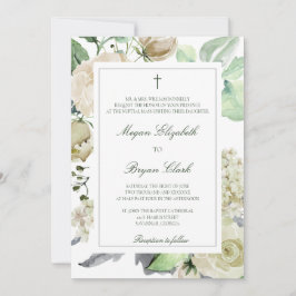 Megan Katholic Floral Watercolor Greenerity Weddin Einladung