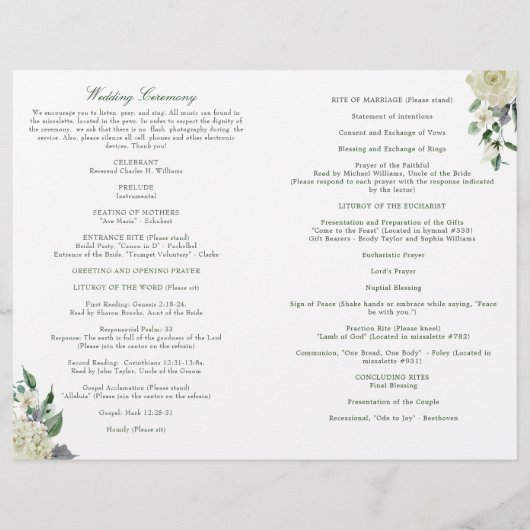 Megan Katholic Wedding Zeremony Programm Volle Mas (Rückseite)