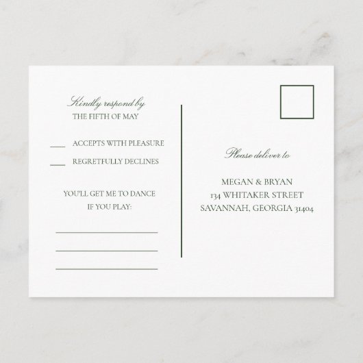 Megan Simple Wedding Song Request UAWG Postcard Einladungspostkarte (Rückseite)