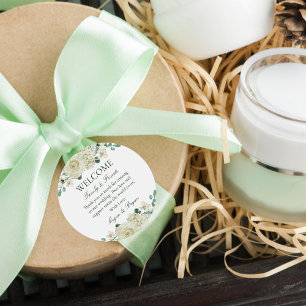 Megan White Florale Hochzeit Willkommen-Tasche Runder Aufkleber