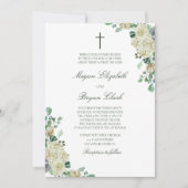 Megan White Roses Greenerity Christlich Wedding Einladung (Vorderseite)