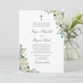 Megan White Roses Greenerity Christlich Wedding Einladung (Stehend Vorderseite)