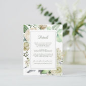 Megan White Roses Greenerity Wedding Gastdetails Begleitkarte (Stehend Vorderseite)