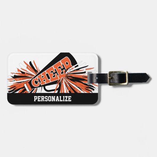 Megaphone, Orange, Weiß und Schwarz Gepäckanhänger (Vorderseite horizontal)