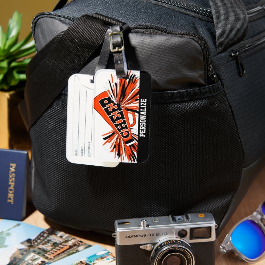 Megaphone, Orange, Weiß und Schwarz Gepäckanhänger (Vorderseite & Rückseite)