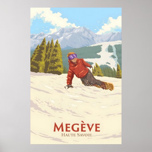 Megeve Snowboarden Reiseplakat Poster (Vorne)