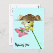 Megg: Ein niedlicher Teddybär mit einer Blume, ver Postkarte (Vorne/Hinten)