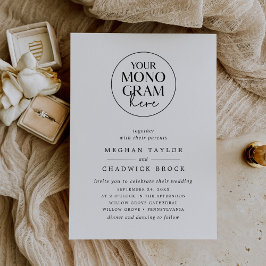 MEGHAN Elegantes Wappen Monogram Schwarz-weiß Wedd Einladung