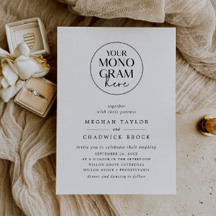 MEGHAN Elegantes Wappen Monogram Schwarz-weiß Wedd Einladung