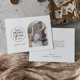 MEGHAN Flat Monogram Schwarz-weißes Foto Hochzeit Dankeskarte