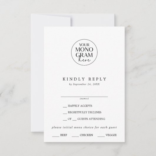 MEGHAN Monogram Boho Schwarz-weiß Wedding RSVP Car (Vorderseite)