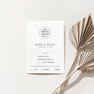 MEGHAN Monogram Boho Schwarz-weiß Wedding RSVP Car Karte