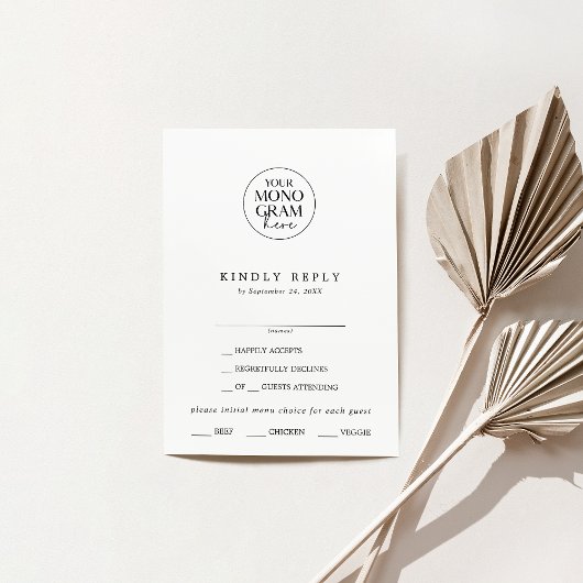 MEGHAN Monogram Boho Schwarz-weiß Wedding RSVP Car Karte
