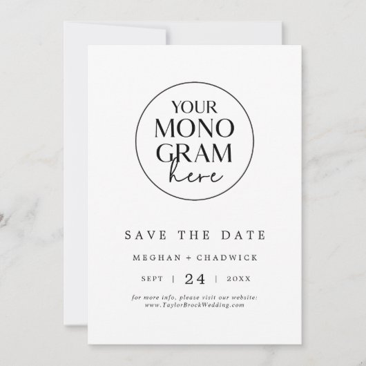 MEGHAN Monogram Schwarz-weiß Moderne Hochzeit Save The Date (Vorderseite)