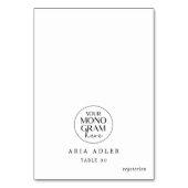 MEGHAN Monogram Schwarz-weiße Hochzeitshilfen Plat Tischnummer (Vorderseite)