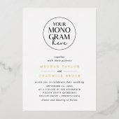 MEGHAN Schwarz-weiß Gold Monogram Elegante Hochzei Folieneinladung (Vorderseite)