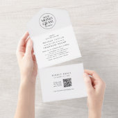MEGHAN Schwarz-weiß QR Code Monogram Modern Weddin All In One Einladung (Abreißen)