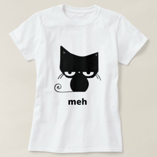 Meh Black Cat Funny T-Shirt (Design vorne)