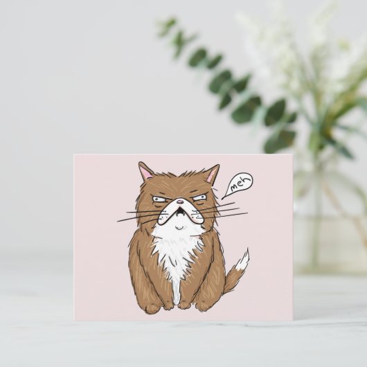 Meh Funny Grumpy Cat Zeichnend Postkarte (Stehend Vorderseite)